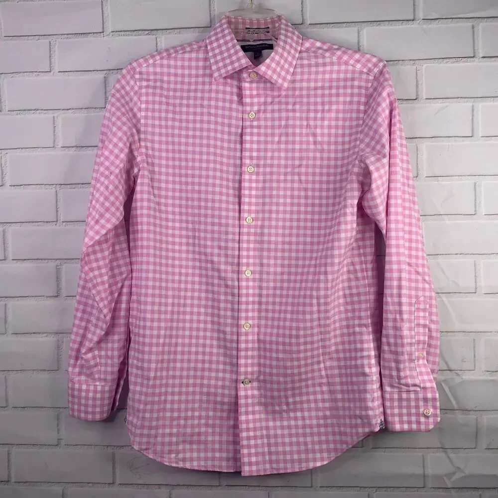 Banana Republic oxford shirt Camden Fit button front pink white gingham small